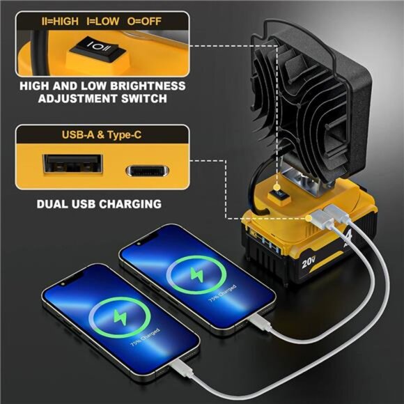 Cordless LED Work Light for Dewalt 18v 20v Battery, 48W 4800Lumens Underhood - Picture 3 of 7